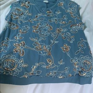 anthropologie blue embroidered sweater top